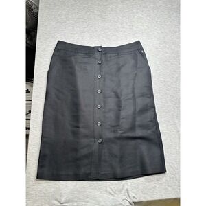 Lauren Ralph Lauren Women's Black Button Front Pencil Skirt Size 8 Linen‎ Blend